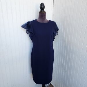 Lauren Ralph Lauren Women Dress Organza Ruffle Sleeve Black Label Navy Blue Sz 6